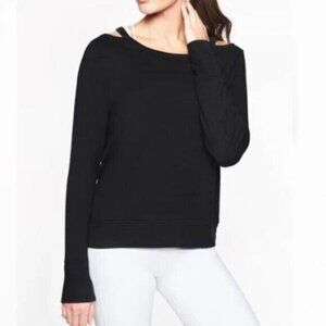 Athleta Black Cutout Neck Long Sleeve Pullover in Black Size Small